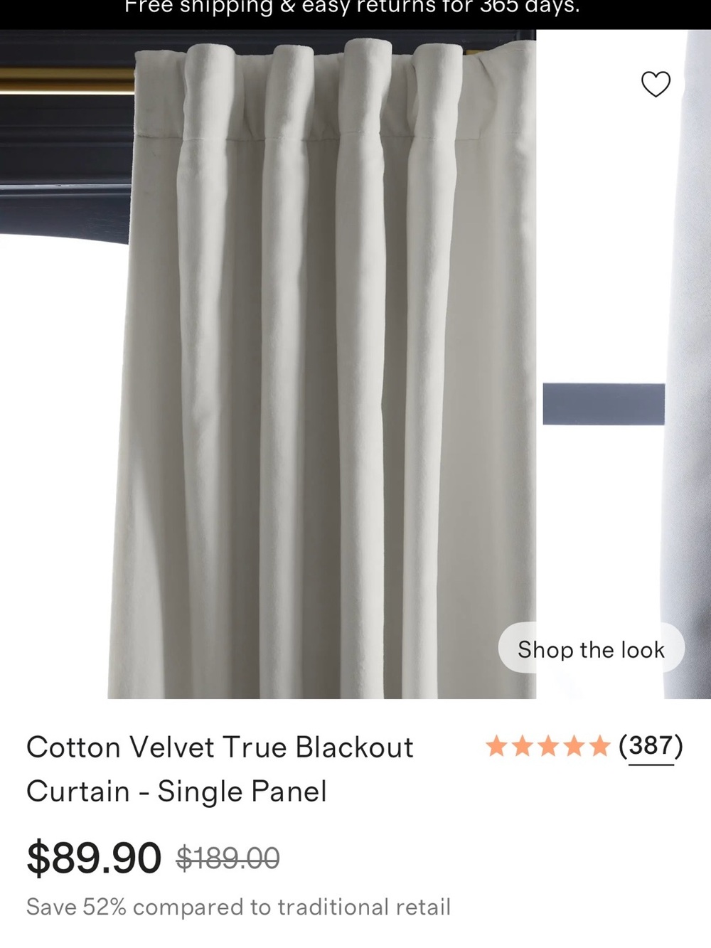 Quince Ivory Cotton Velvet Blackout Curtain Panel - Picture 2 of 5